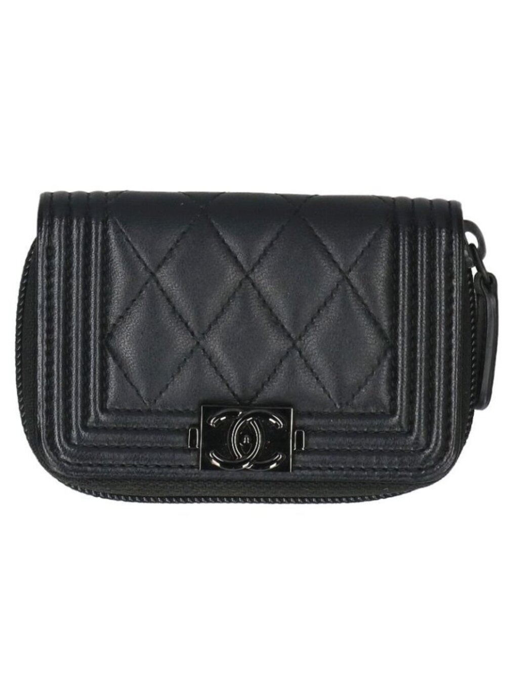 Chanel Boy So Black Lambskin Round Zip Card Case